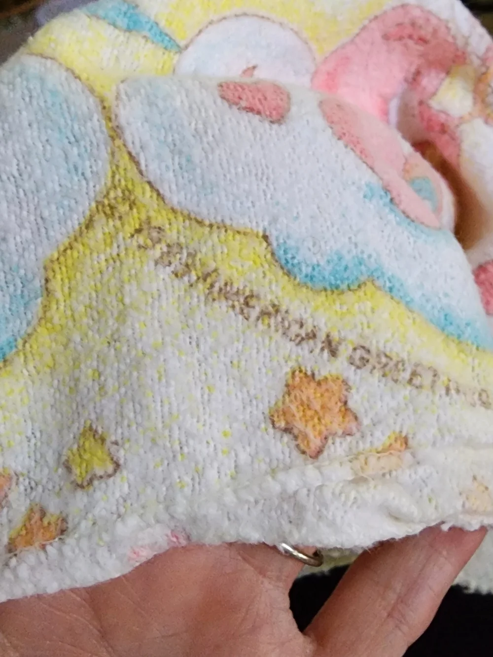 Vintage 1983 Care Bears Pastel Rainbow Baby Blanket Set Of 2 27x37